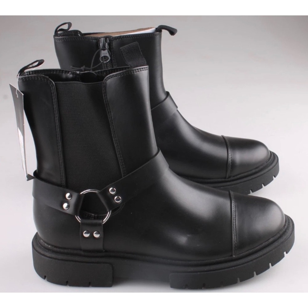 Art Class Kids Black Harness Moto Boots Lug Sole Side Zip Size 3 NEW - Picture 2 of 4